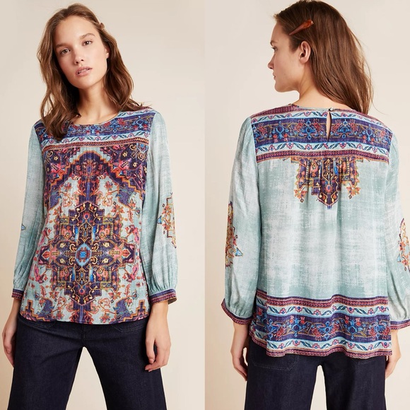 Anthropologie Tops - * New Anthropologie Vineet Bahl Prudence Blouse Top Embroidered Paisley Floral L